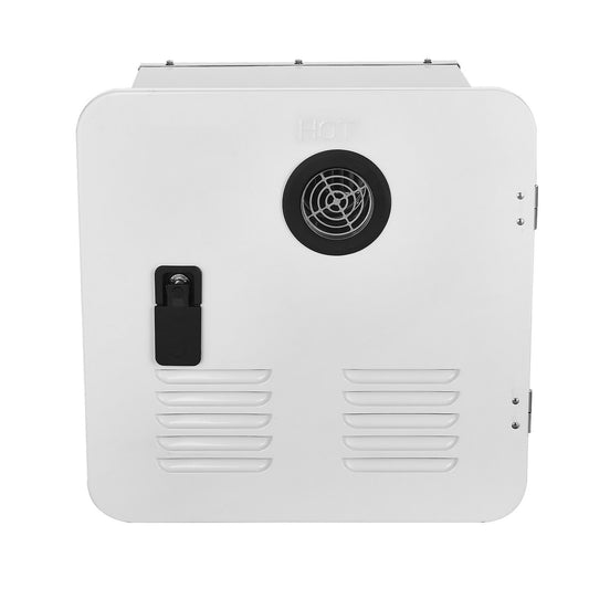 AS Equipment RV tankless water heater with remote controller and white access door