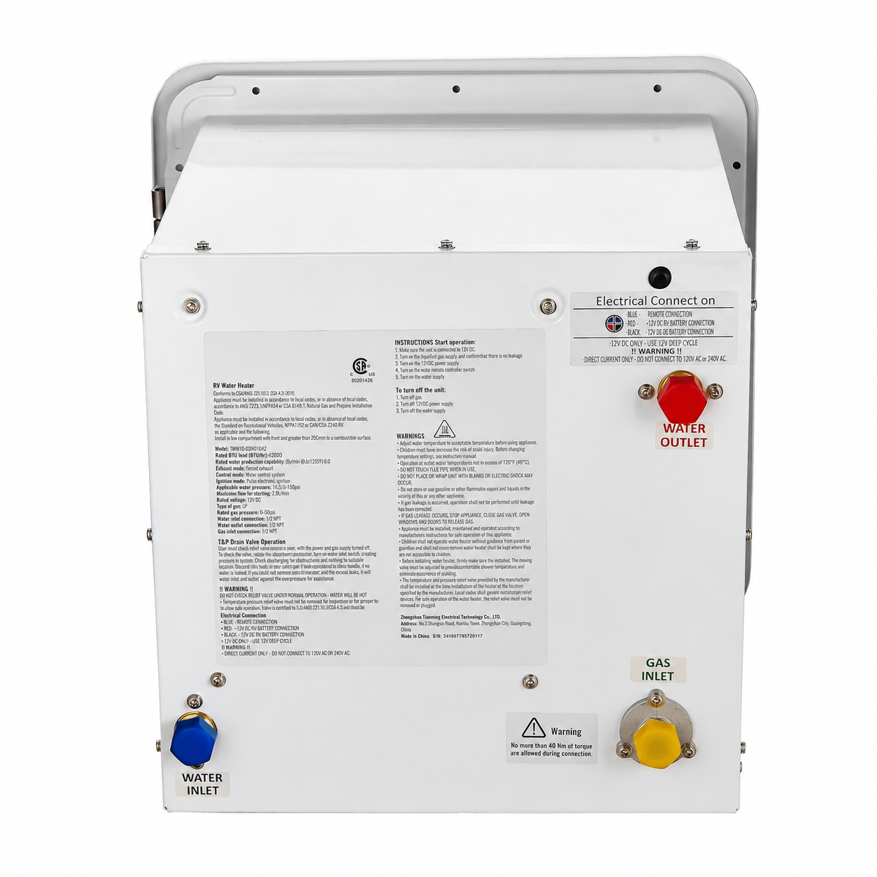 AS Equipment RV tankless water heater with remote controller and white access door