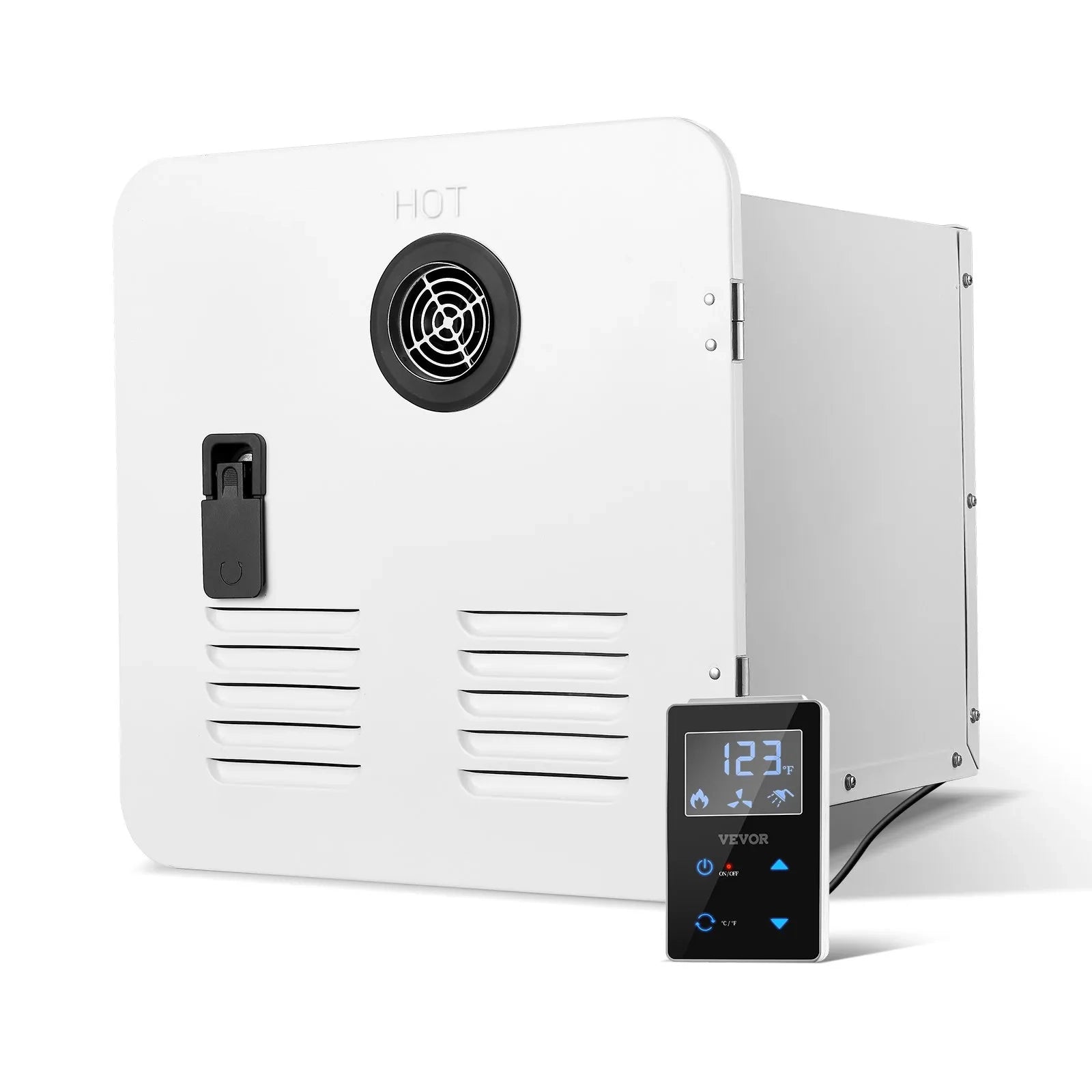 AS Equipment RV tankless water heater with remote controller and white access door