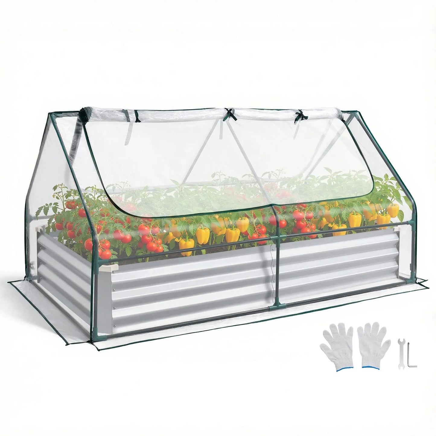 AS Equipment raised garden bed with greenhouse cover for outdoor vegetable gardening