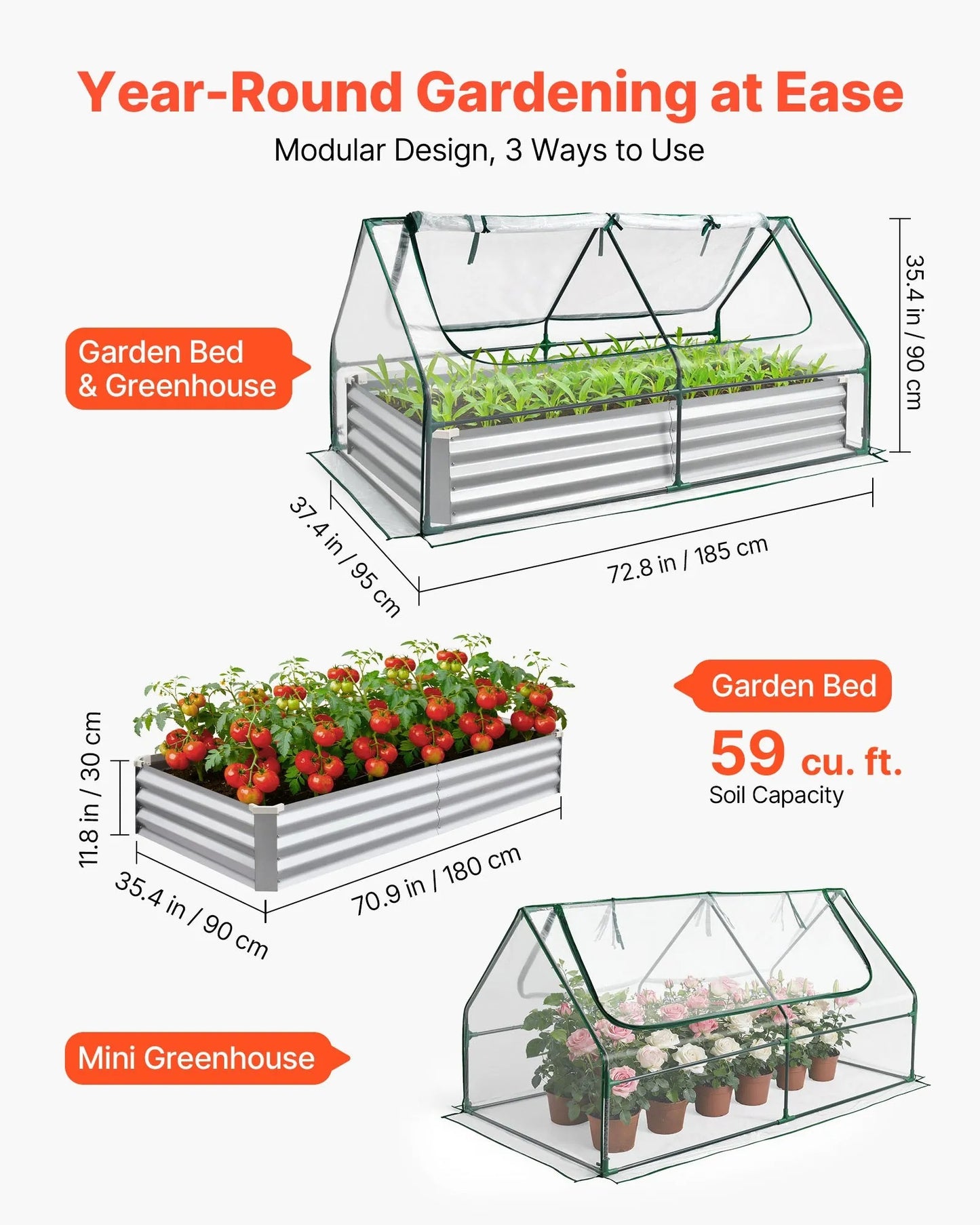 AS Equipment raised garden bed with greenhouse cover for outdoor vegetable gardening