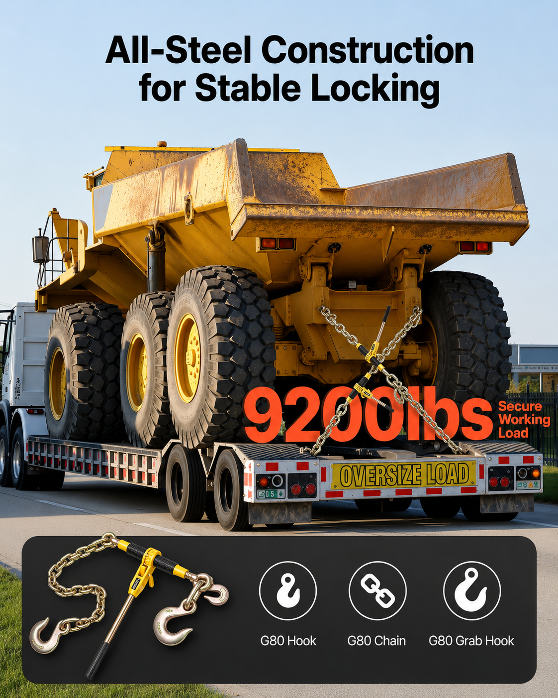 AS Equipment heavy duty ratchet chain binder set with steel handle and towing chains