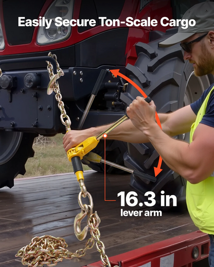 AS Equipment heavy duty ratchet chain binder set with steel handle and towing chains