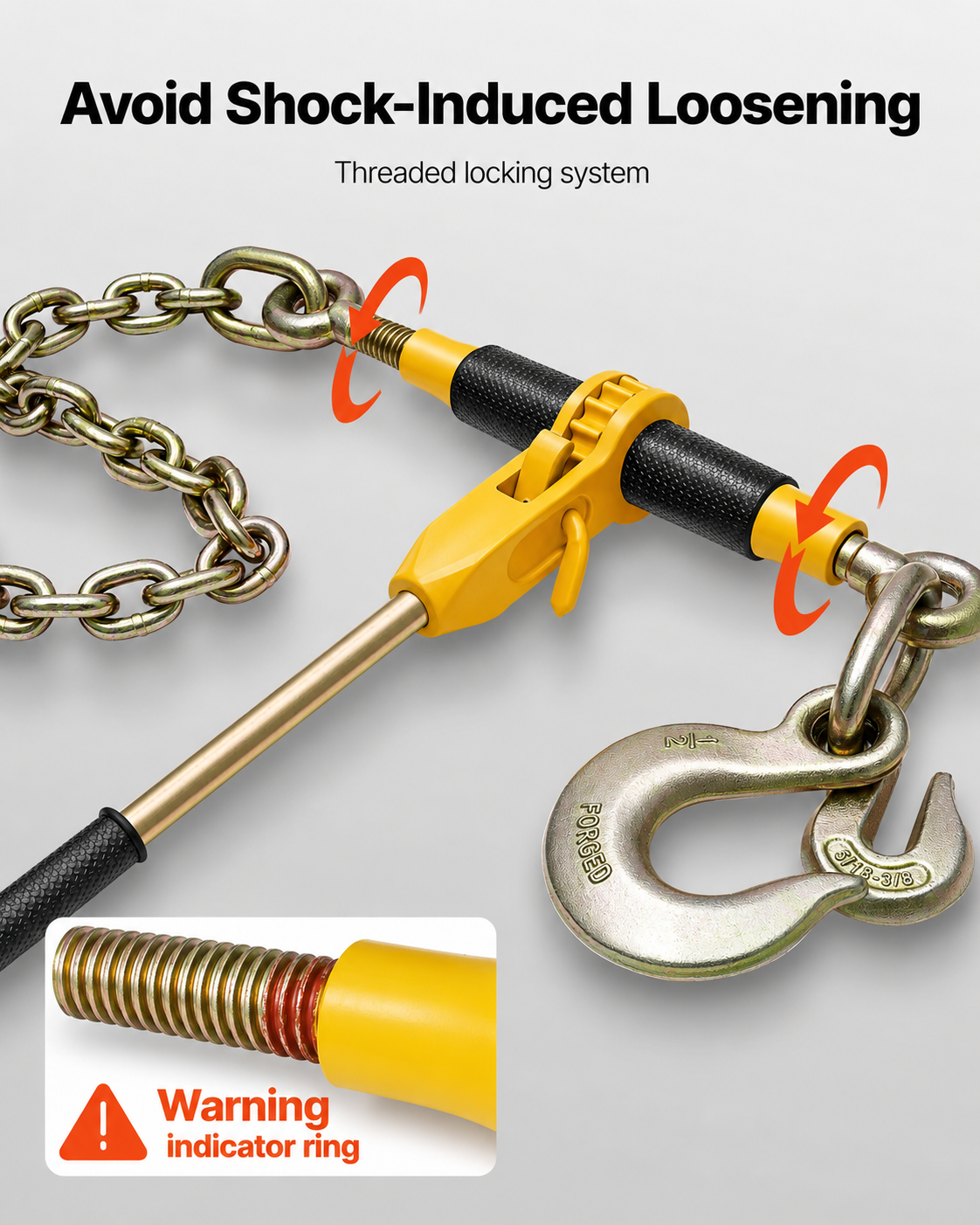 AS Equipment heavy duty ratchet chain binder set with steel handle and towing chains