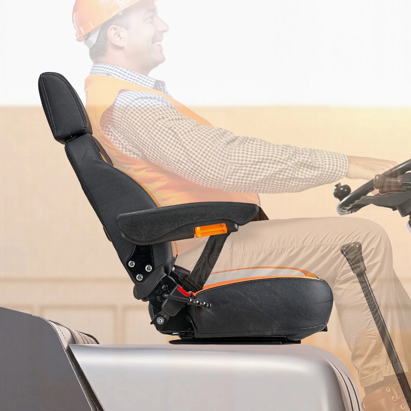 AS Equipment universal forklift tractor seat with adjustable headrest and armrests
