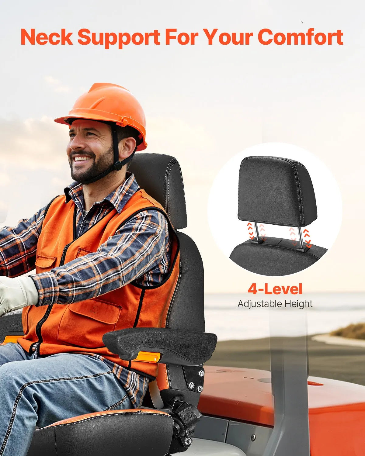 AS Equipment universal forklift tractor seat with adjustable headrest and armrests