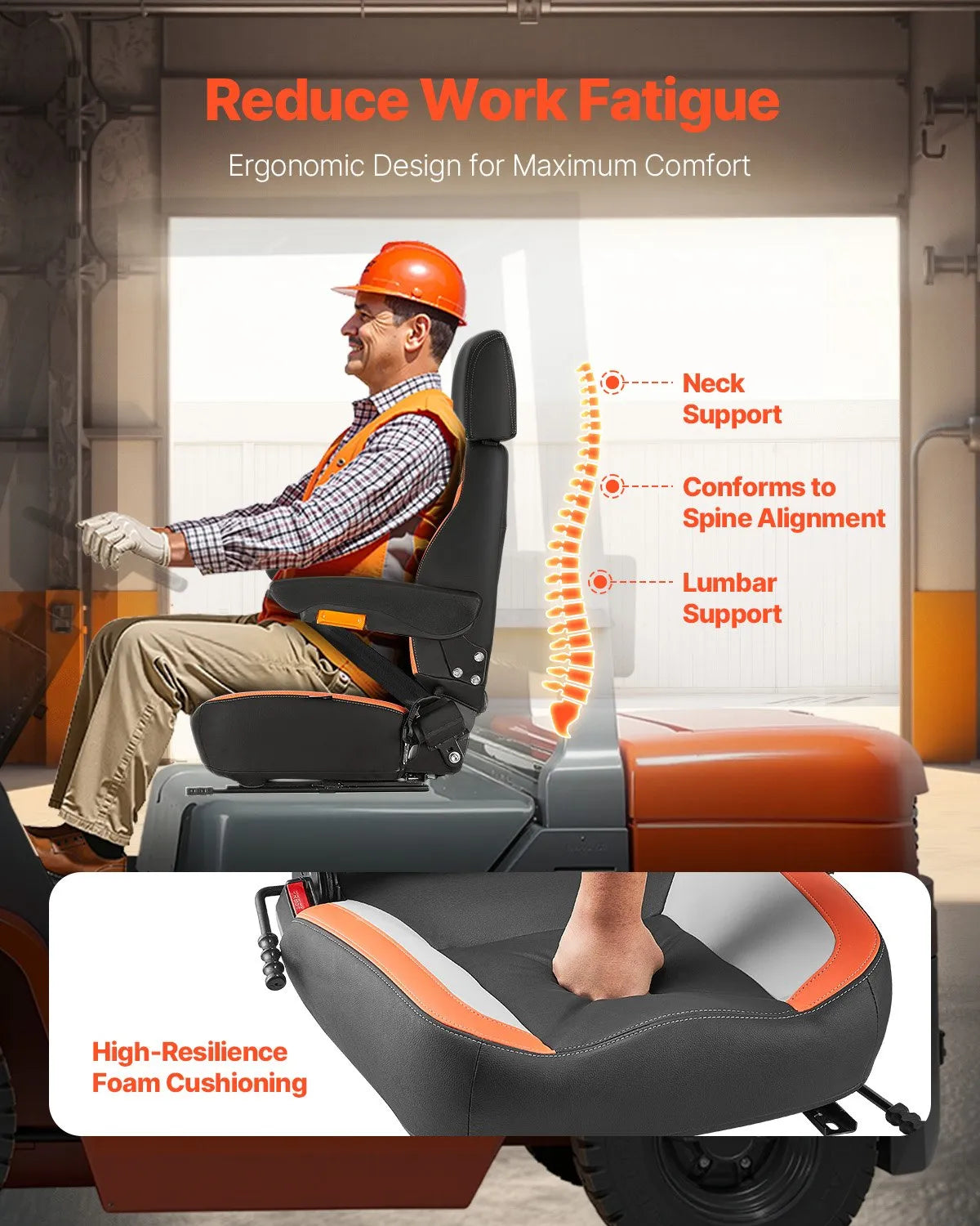 AS Equipment universal forklift tractor seat with adjustable headrest and armrests