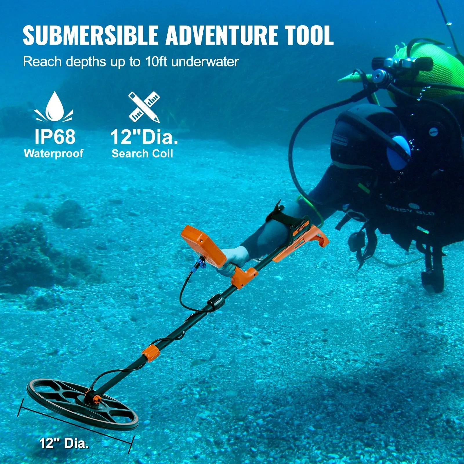 AS Equipment waterproof metal detector with LCD display and 12 inch search coil
