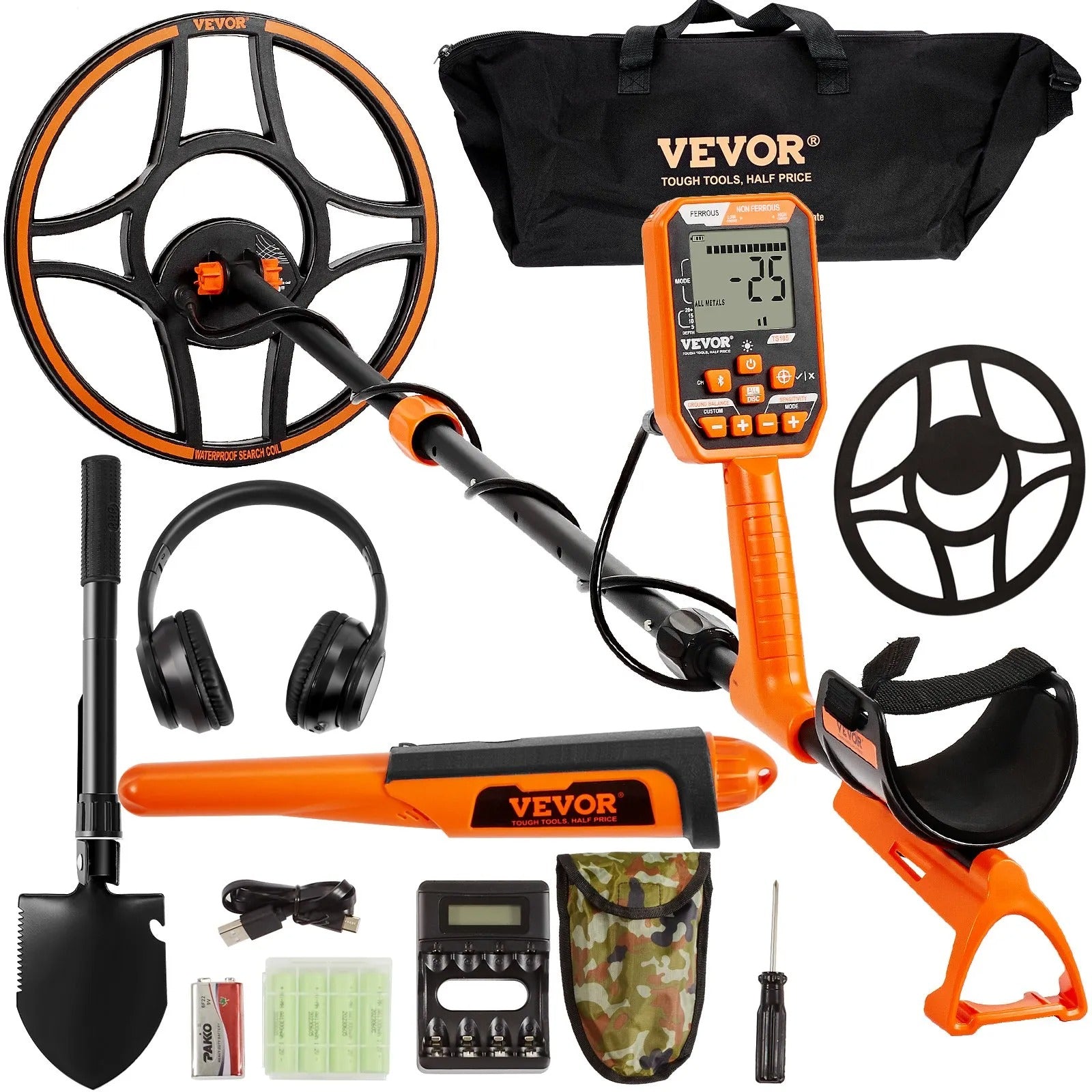 AS Equipment waterproof metal detector with LCD display and 12 inch search coil