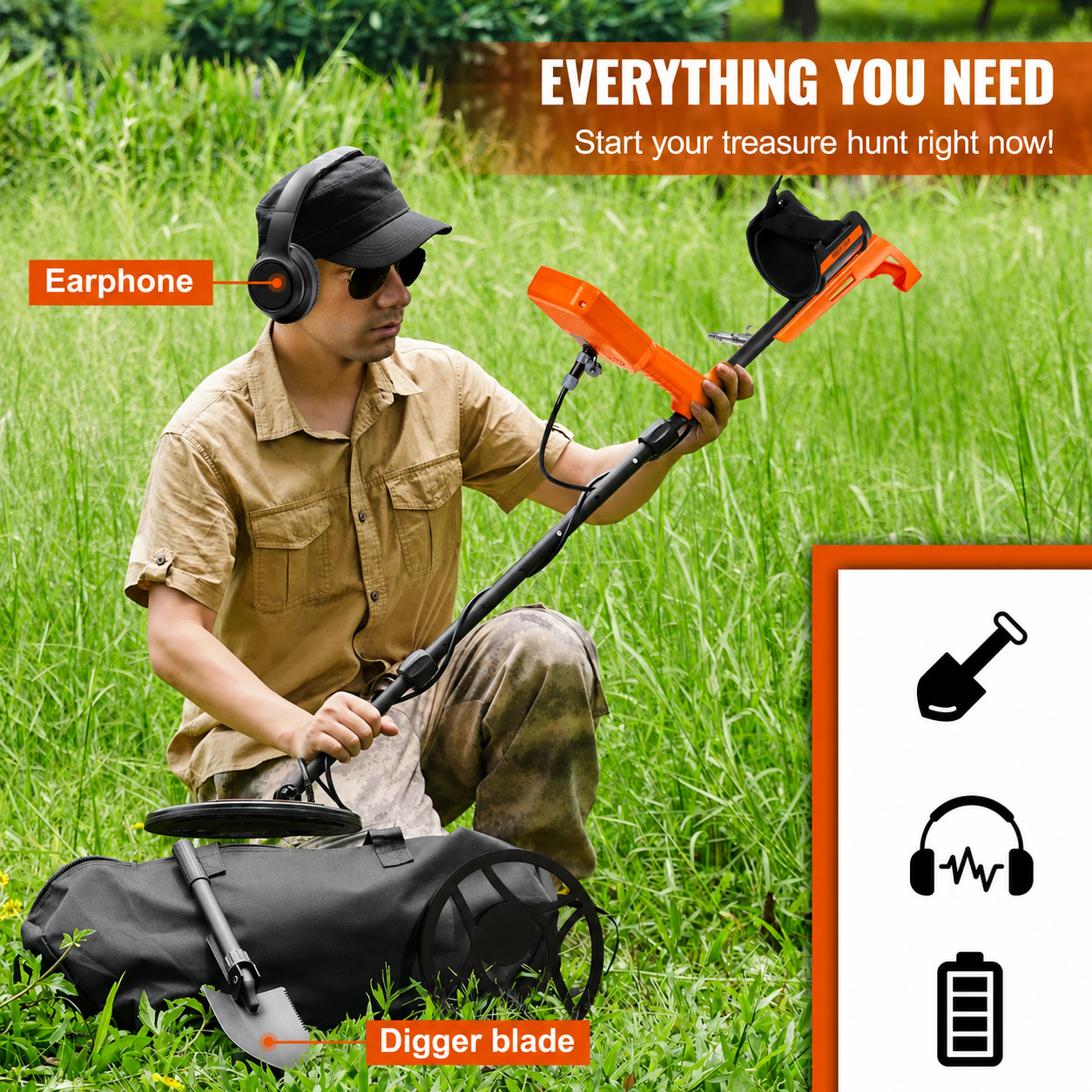 AS Equipment waterproof metal detector with LCD display and 12 inch search coil