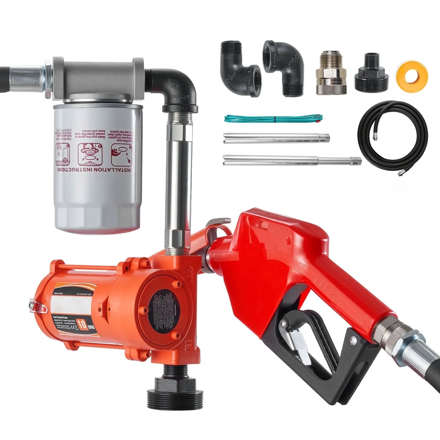 AS Equipment 12V portable fuel transfer pump kit with hose and nozzle