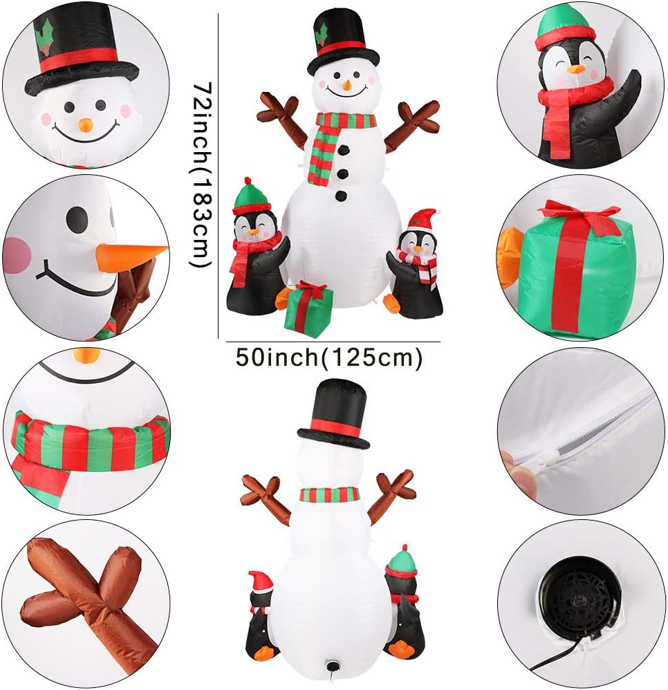 6FT Inflatable Snowman and Penguin Christmas Display