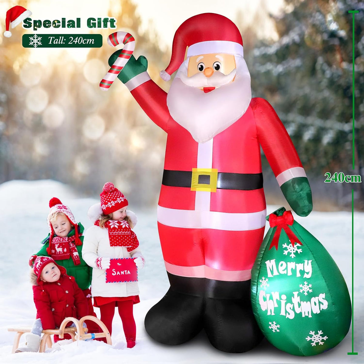 8FT Inflatable Santa with Candy and Gift Bag