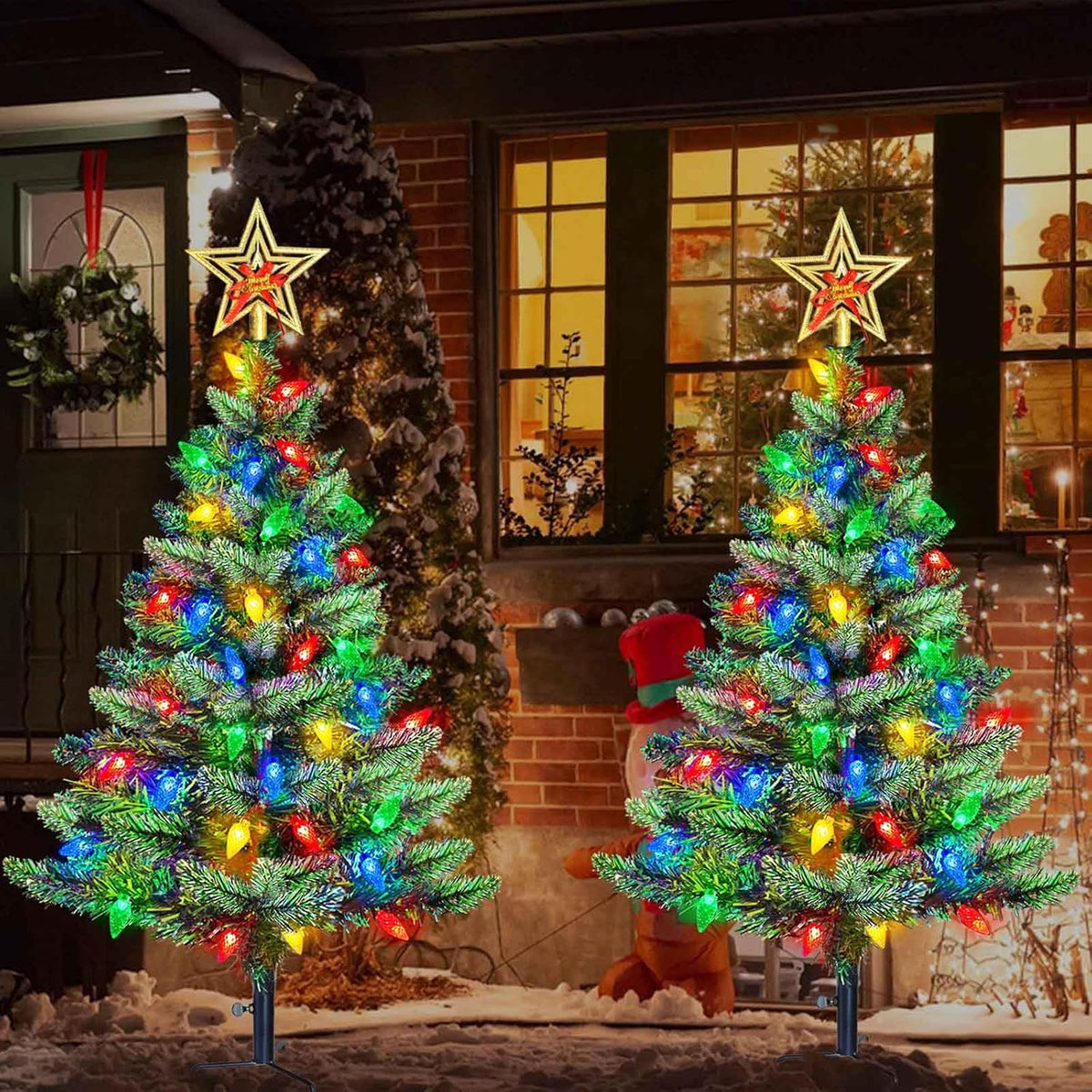 Set of 2 Solar Lighted Outdoor Christmas Trees