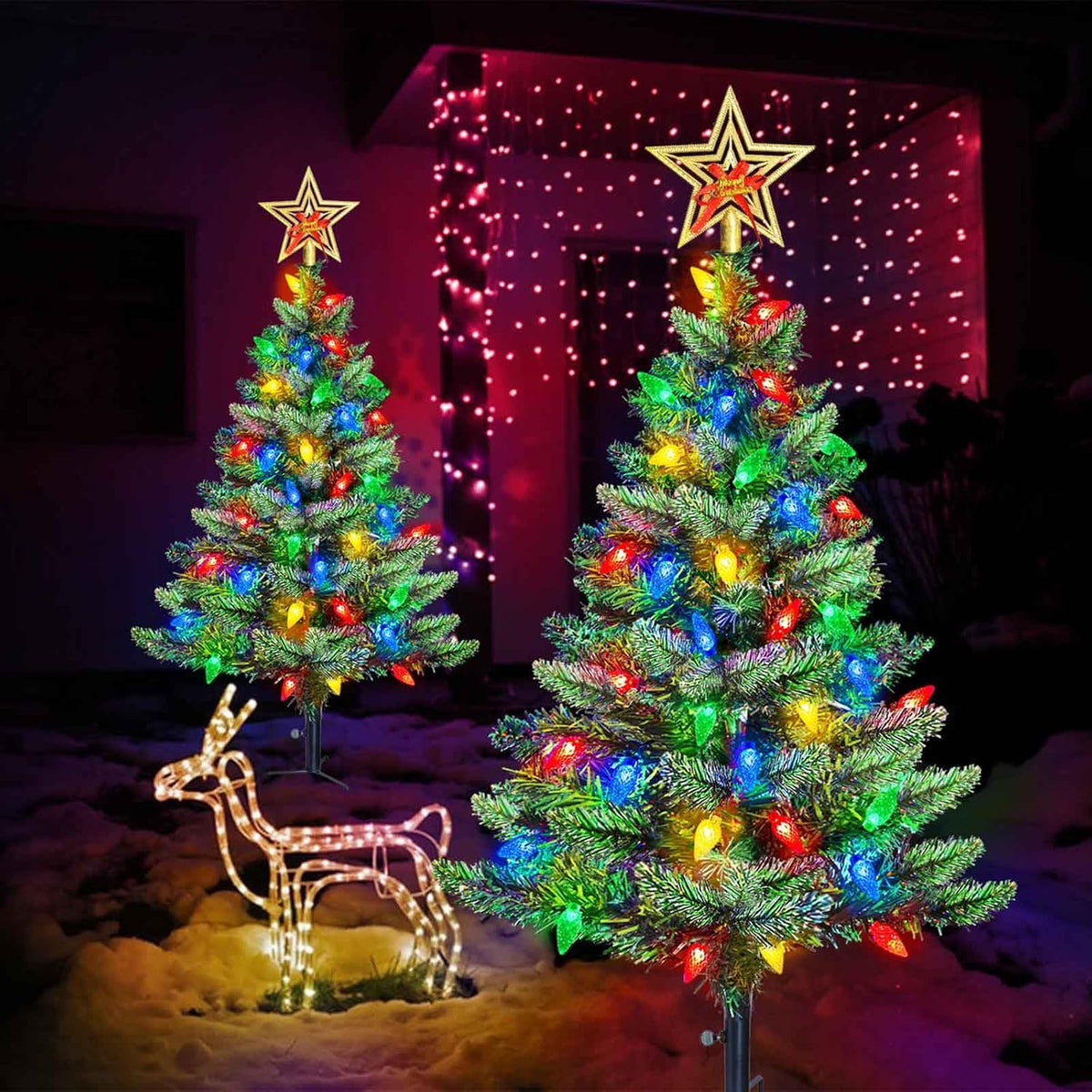 Set of 2 Solar Lighted Outdoor Christmas Trees