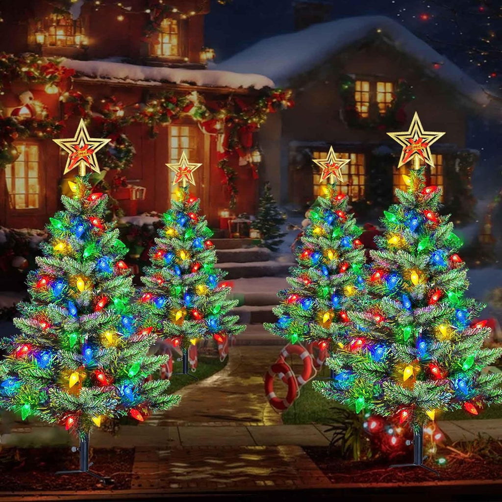 Set of 2 Solar Lighted Outdoor Christmas Trees