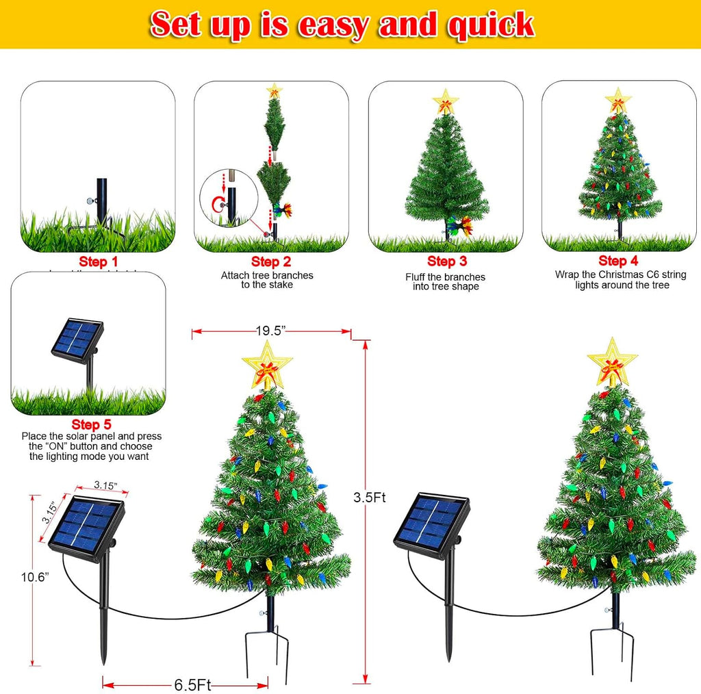 Set of 2 Solar Lighted Outdoor Christmas Trees