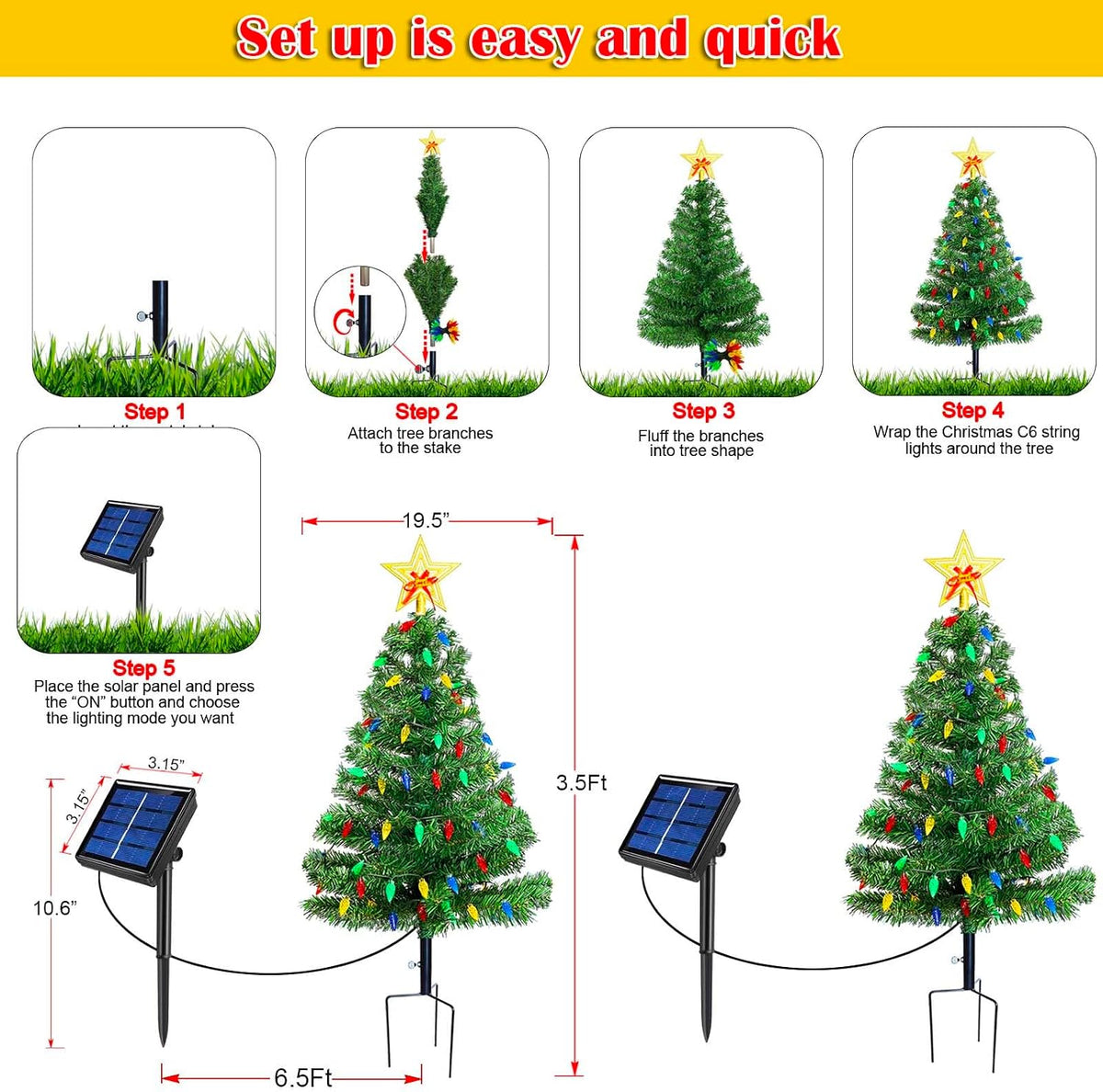 Set of 2 Solar Lighted Outdoor Christmas Trees
