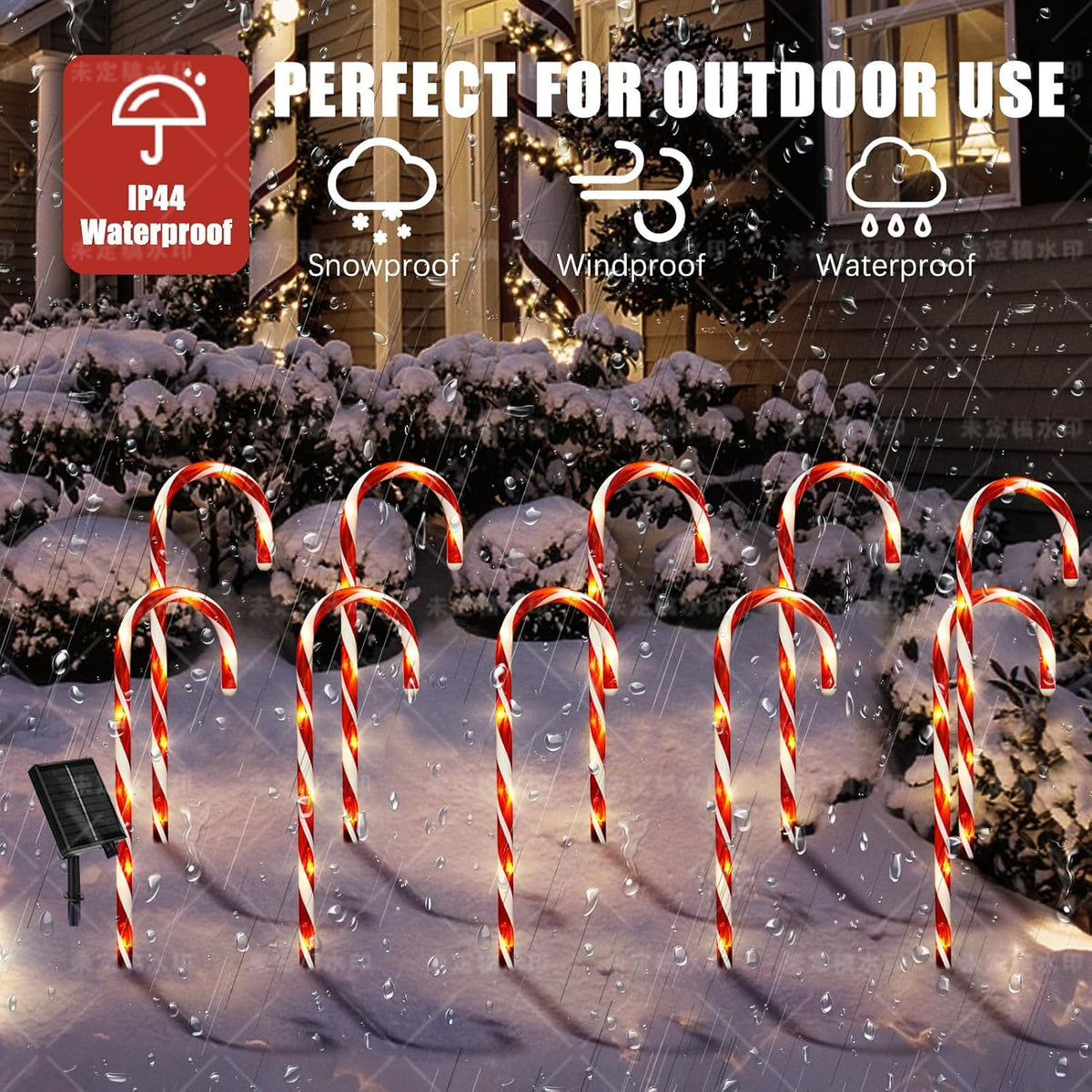 10-Pack Solar Christmas Candy Cane Pathway Lights