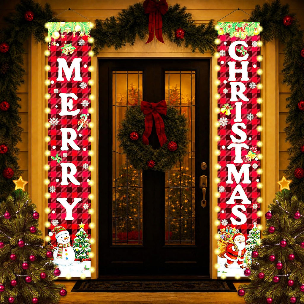 Lighted Merry Christmas Door Banner Set