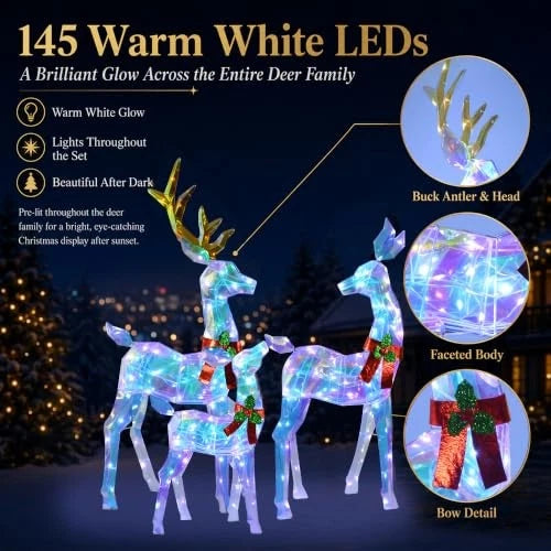 48-Inch 3-Piece Lighted Christmas Reindeer Family