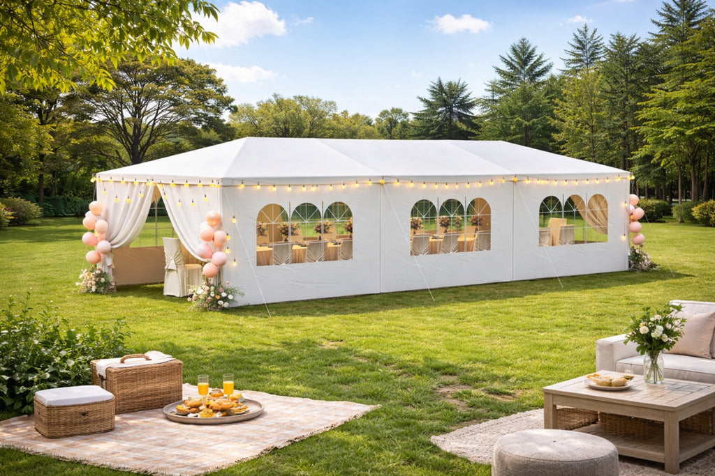 10 x 30 ft canopy tent sidewall and window view