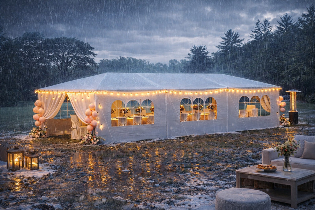 10 x 30 ft canopy tent with zippered door panels