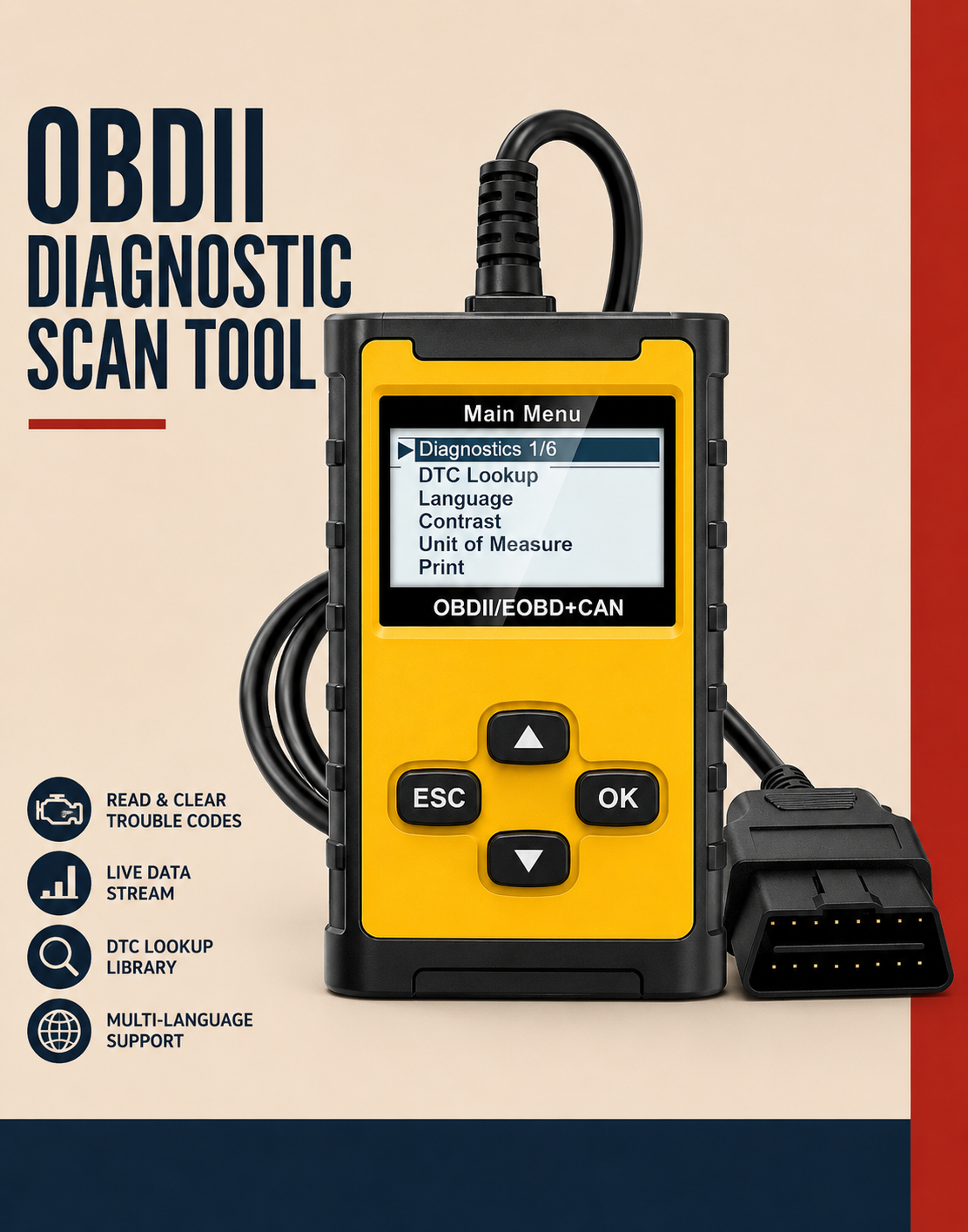OM201 OBD2 Code Reader and Engine Diagnostic Scanner for Vehicle Diagnostics