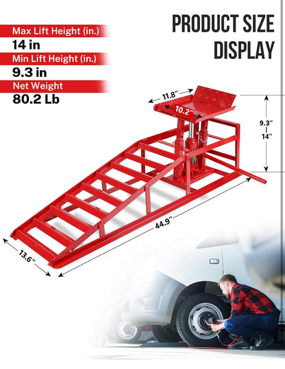 2-Pack Hydraulic Car Ramps – 5T High Lift (9–14.2 in)