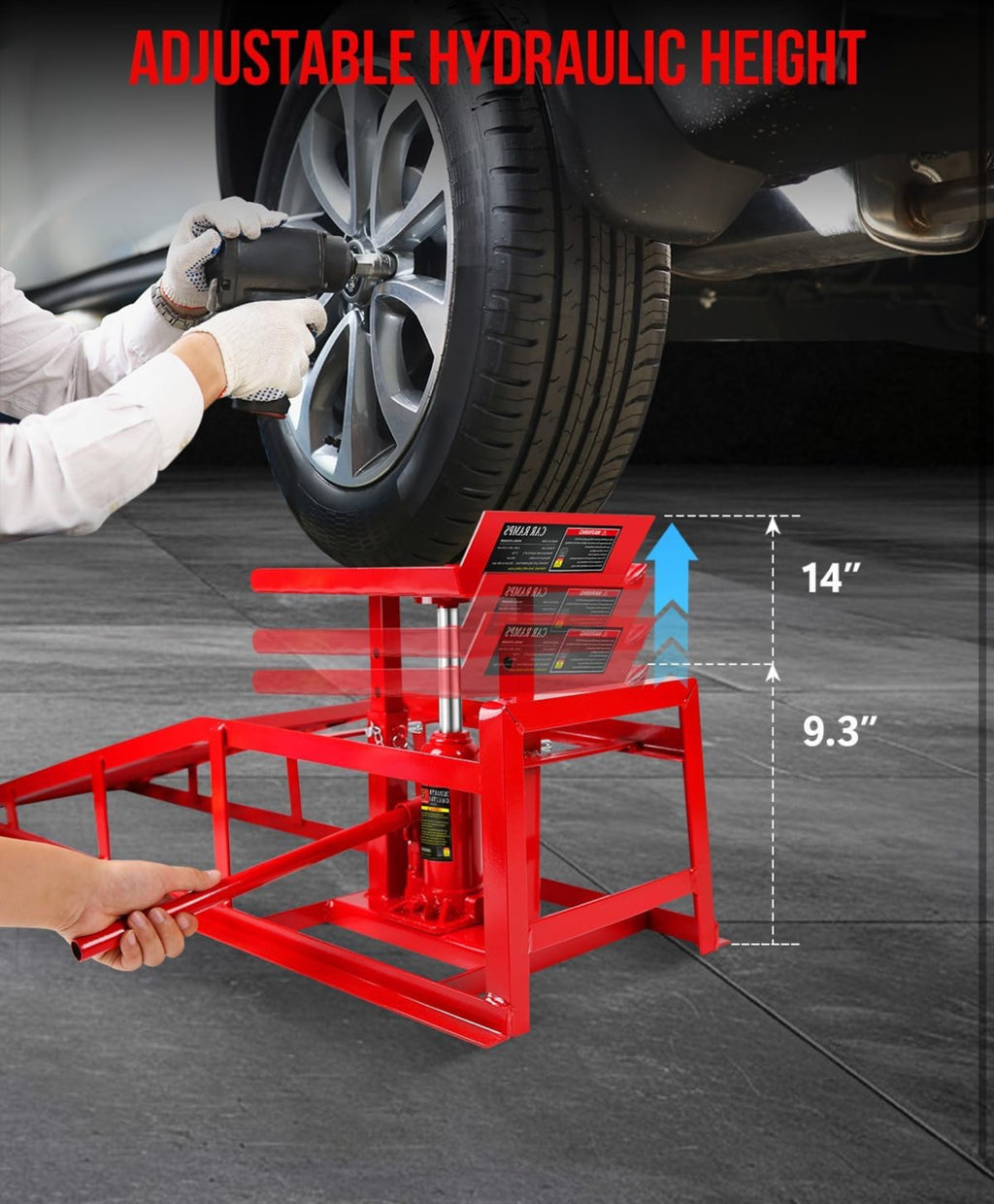 Hydraulic car ramp anti-slip platform