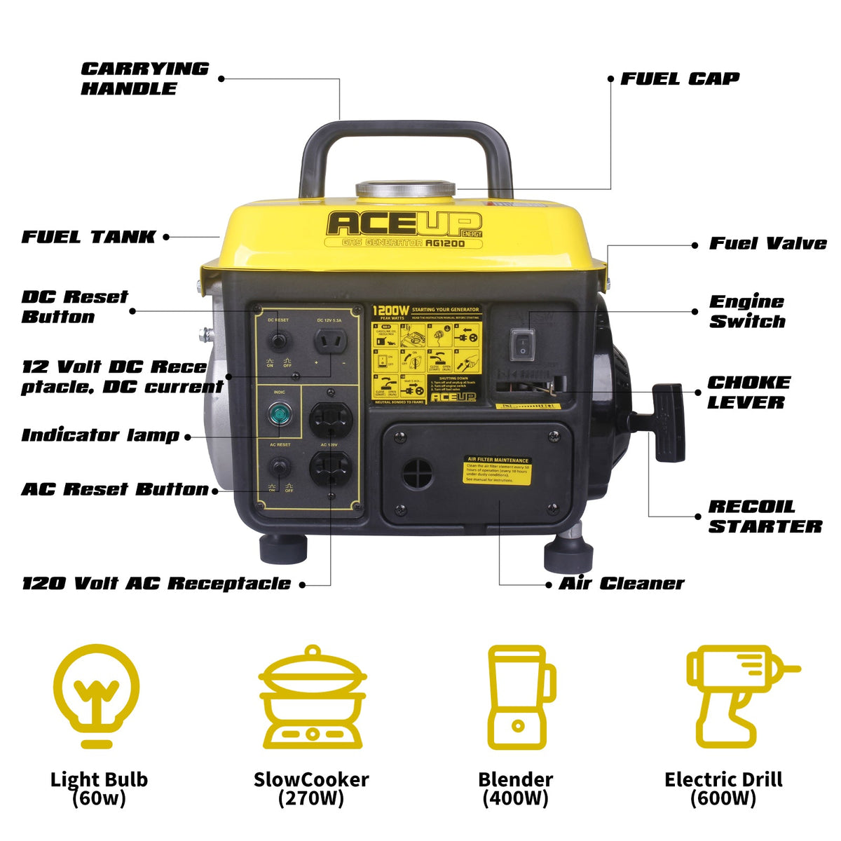Aceup Energy 1200W gas generator product view