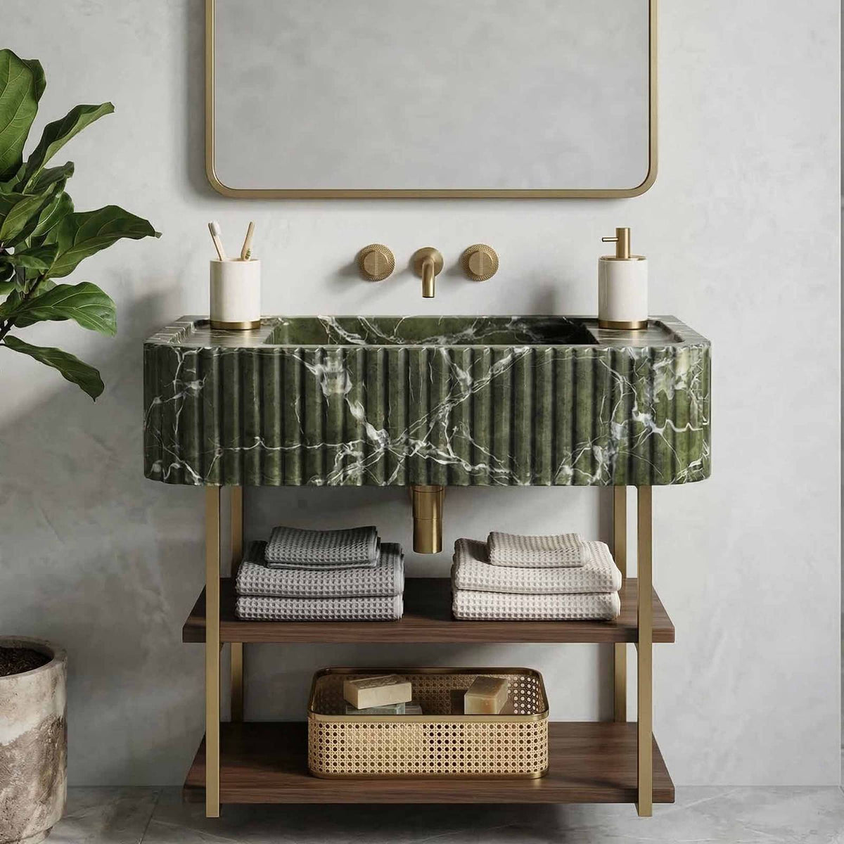 Green Levanto Marble Vessel Sink — E-23