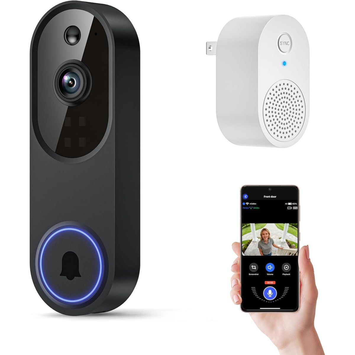 Orbitell 1080p video doorbell with two-way audio and night vision