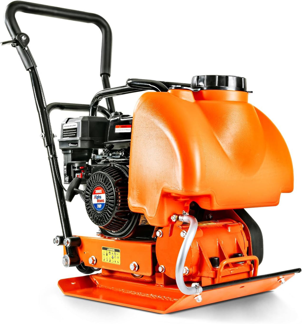 Heavy duty gas plate compactor with water tank