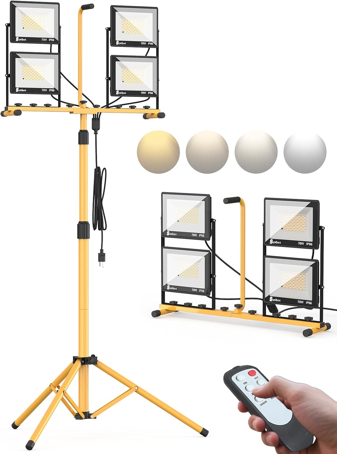 Szwbee 32000 lumen 4-head LED work light with tripod stand and remote control