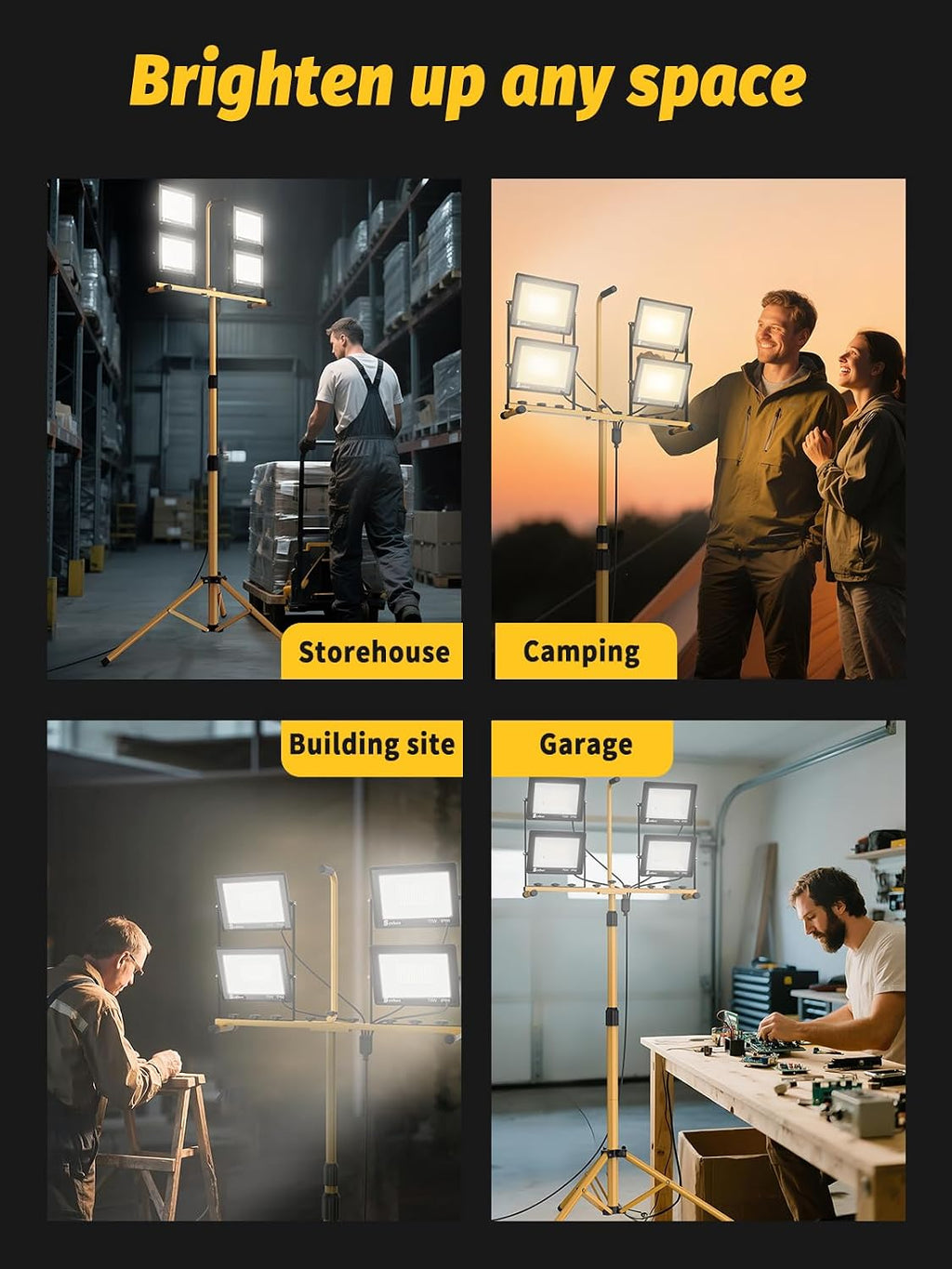 Szwbee four-head LED construction light with adjustable tripod and 16.5 foot cord