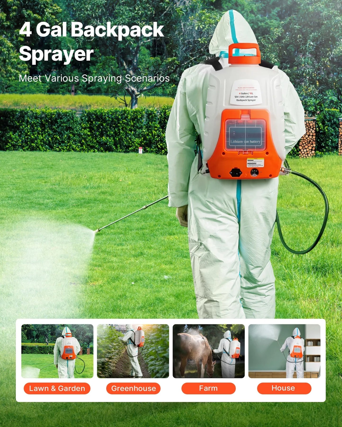 AS Equipment 4 gallon battery powered backpack sprayer with adjustable pressure and spray nozzles