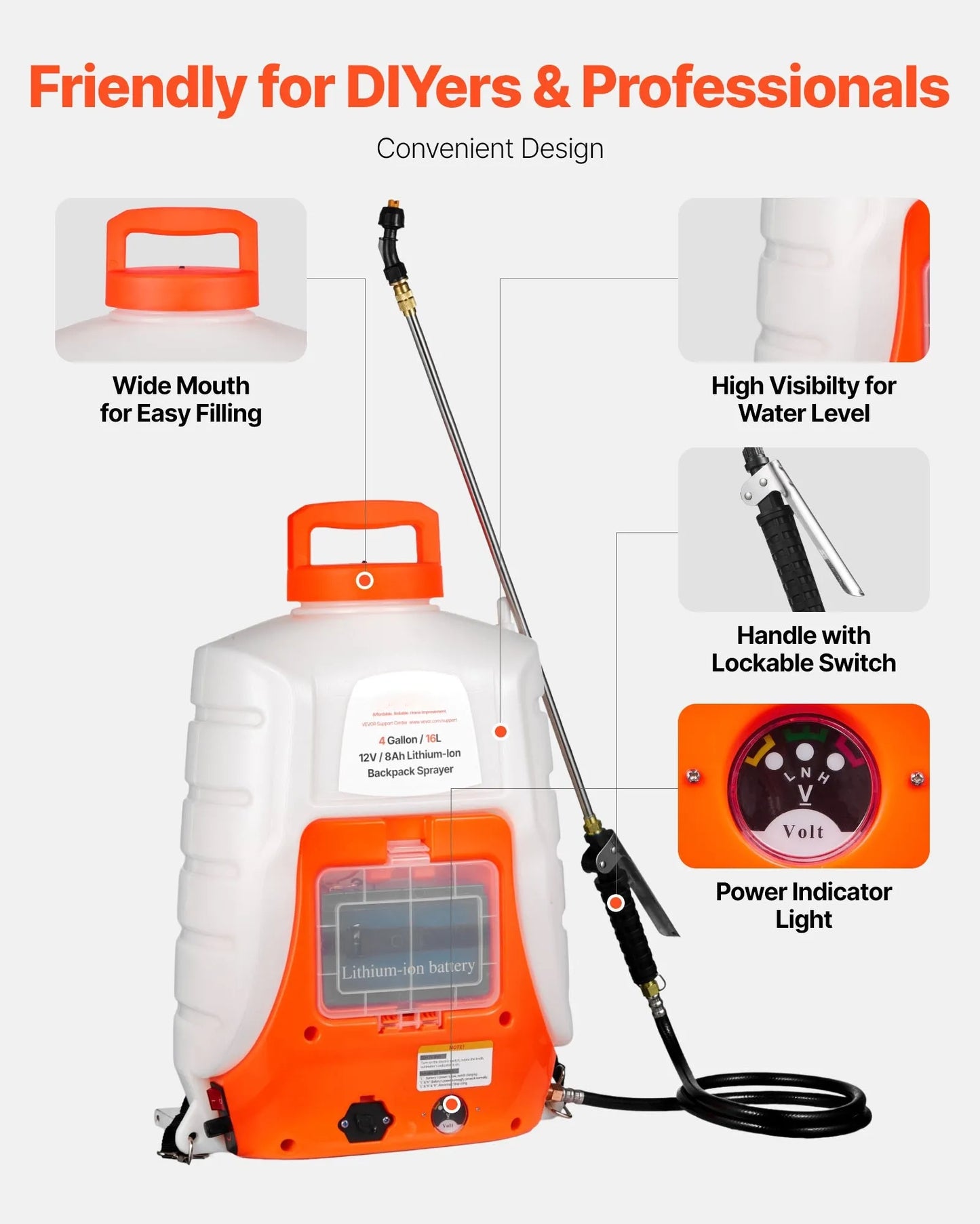 AS Equipment 4 gallon battery powered backpack sprayer with adjustable pressure and spray nozzles