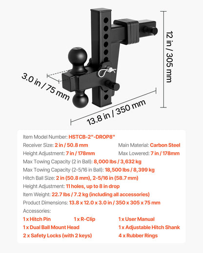 AS Equipment Adjustable Trailer Hitch 18500 lbs